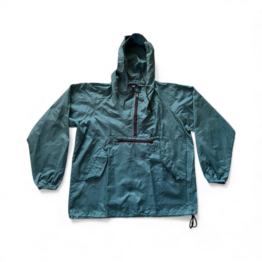 Vintage GAP Anorak Pullover Hooded Windbreaker Jacket Teal Size Medium